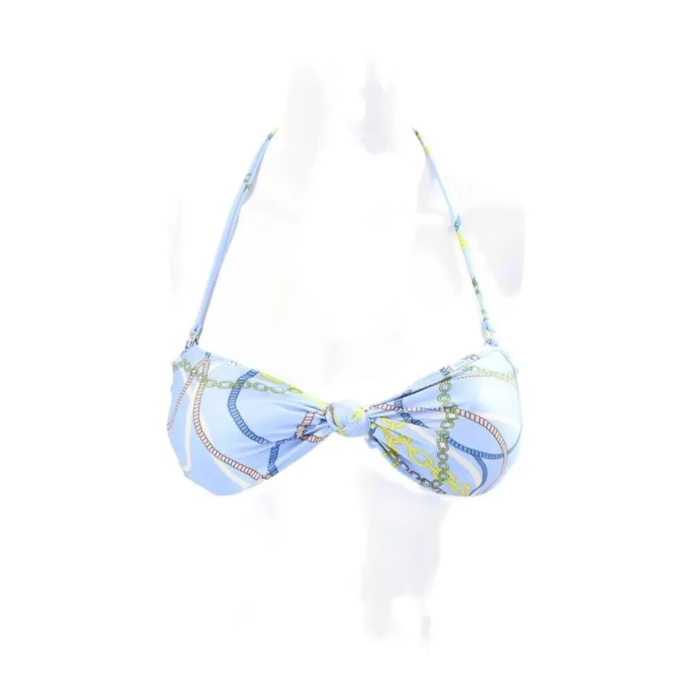 Suboo Womens Textured Sailor Knot Bandeau Printed Bikini Top Blue Size XXS